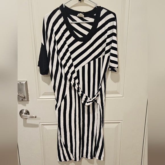 ejji Dresses & Skirts - Asymmetrical Black and White Striped Dress